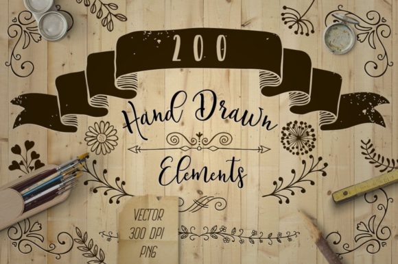 200 Decorative Elements: Speech Bubbles and Hand-Sketched Rustic Doodles for Professional Designs