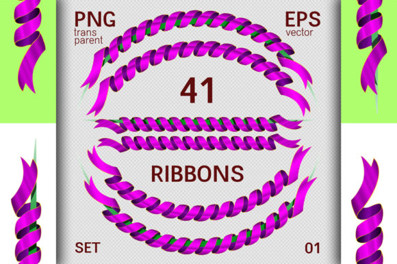 Set of 41 Decorative Spiral Ribbons for Holiday Design